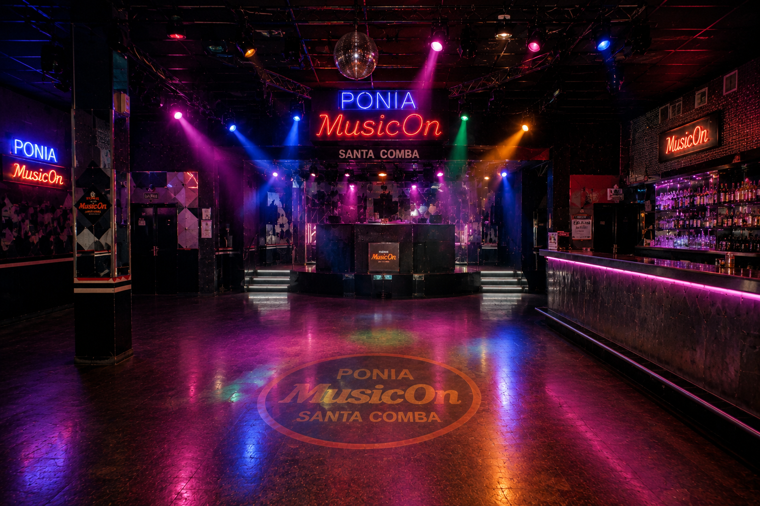 Sala MusicOn de Santa Comba con la iluminación en pruebas antes del directo