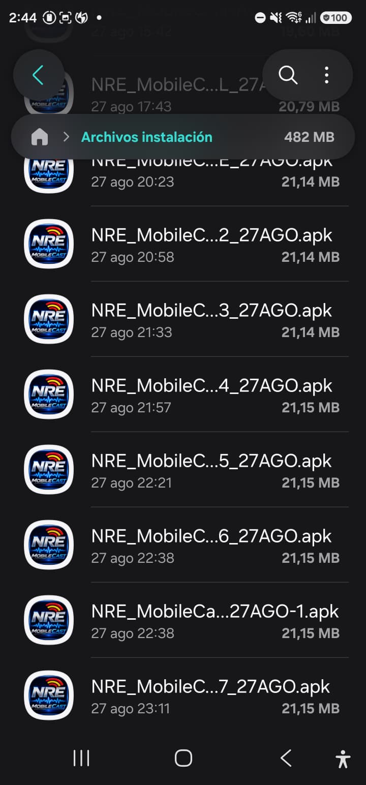 Mis archivos mostrando los APK de MobileCast