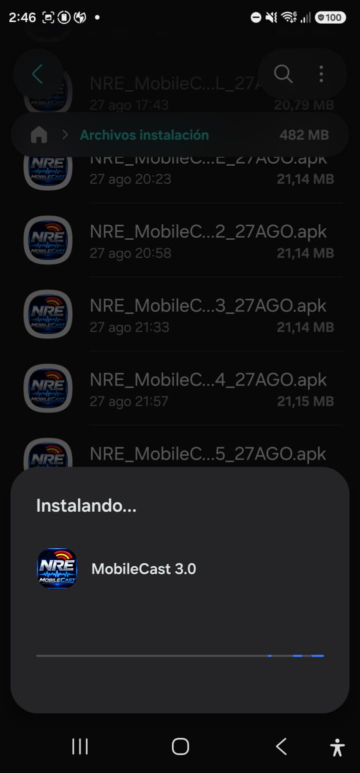 Android instalando NRE MobileCast 3.5 Release Candidate