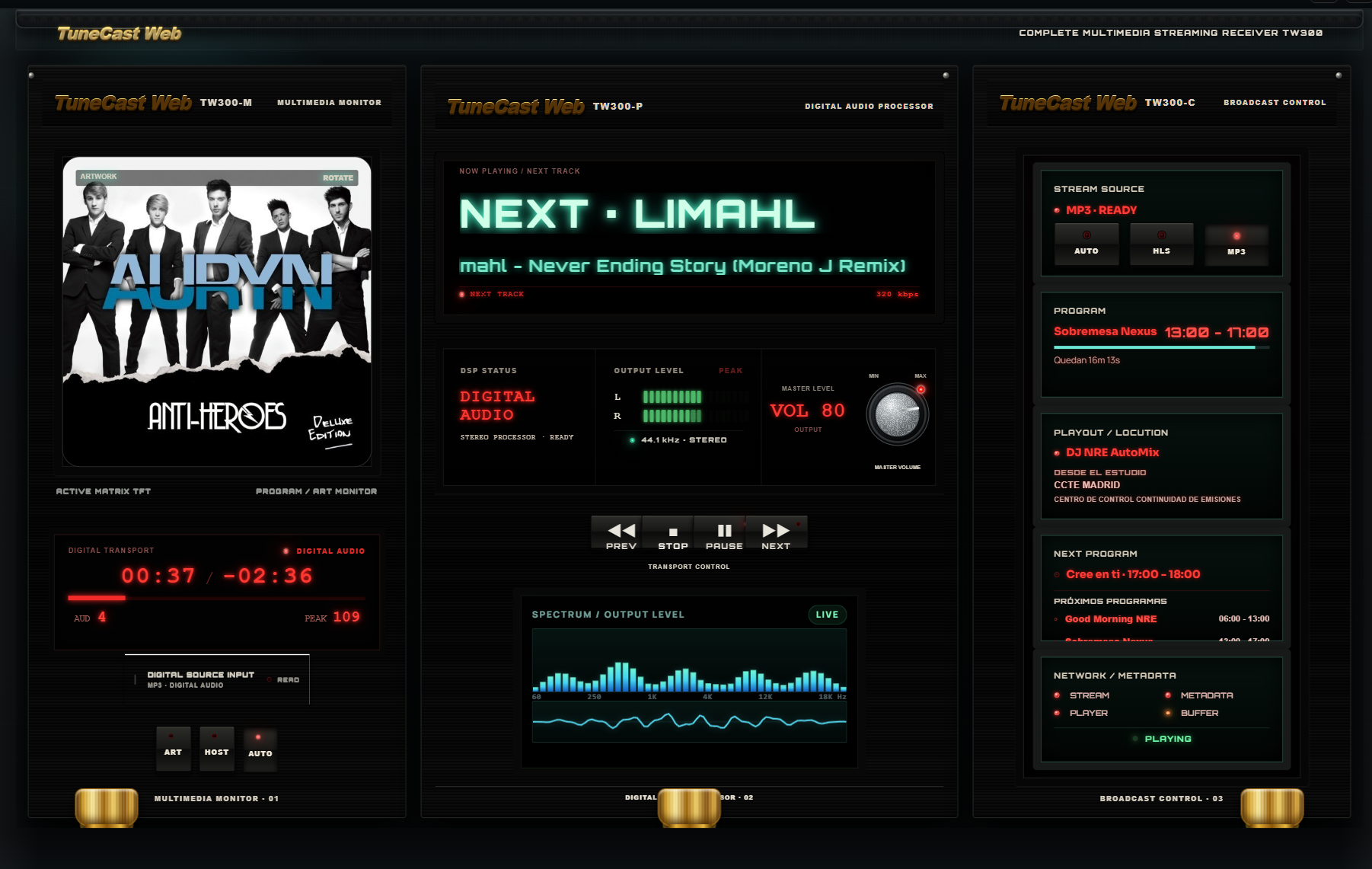 TuneCast Web TW300 · consola broadcast web